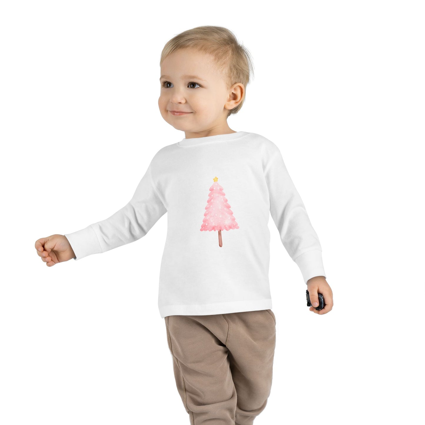 Cute Toddler Long Sleeve Tee ~ Pink Watercolor Christmas Tree