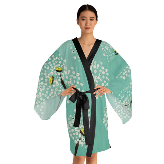 Kimono Robe-White Dandelions Design