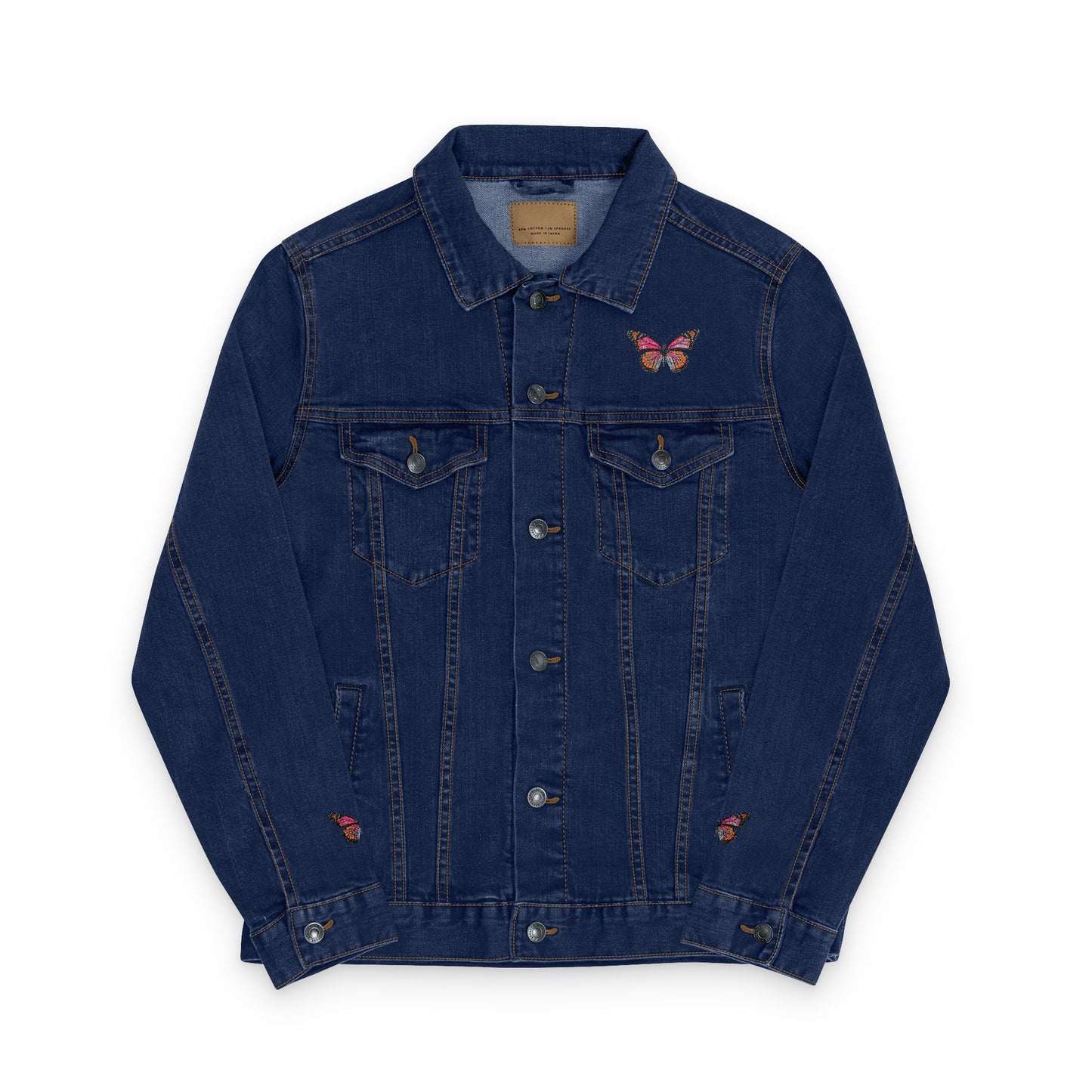 Embroidered Denim Jacket with Butterfly Design
