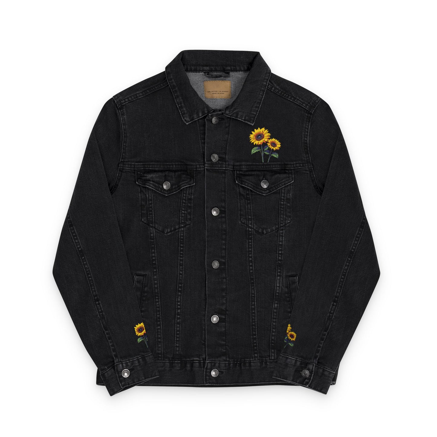 Embroidered Unisex Denim Jacket with Sunflowers